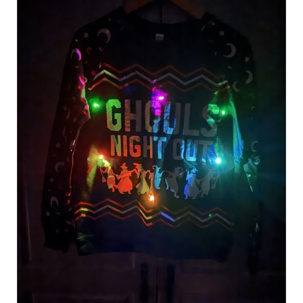 Women's Ghouls Night Out Light-Up Halloween Sweatshirt Black Size Small 3/5 Nice